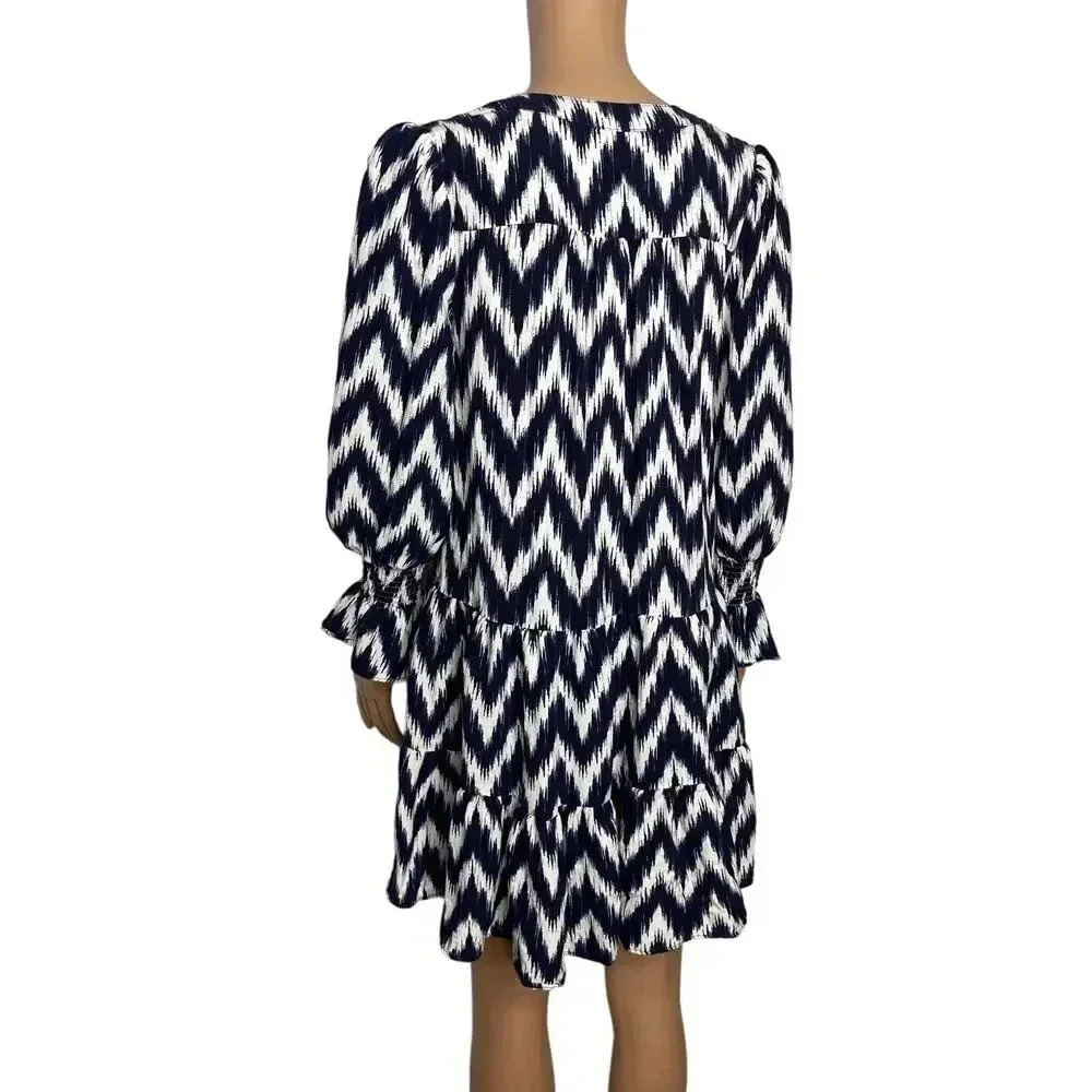 Pomander Place Tuckernuck Navy Ikat Kenzo Dress size S Chevron - Picture 3 of 12